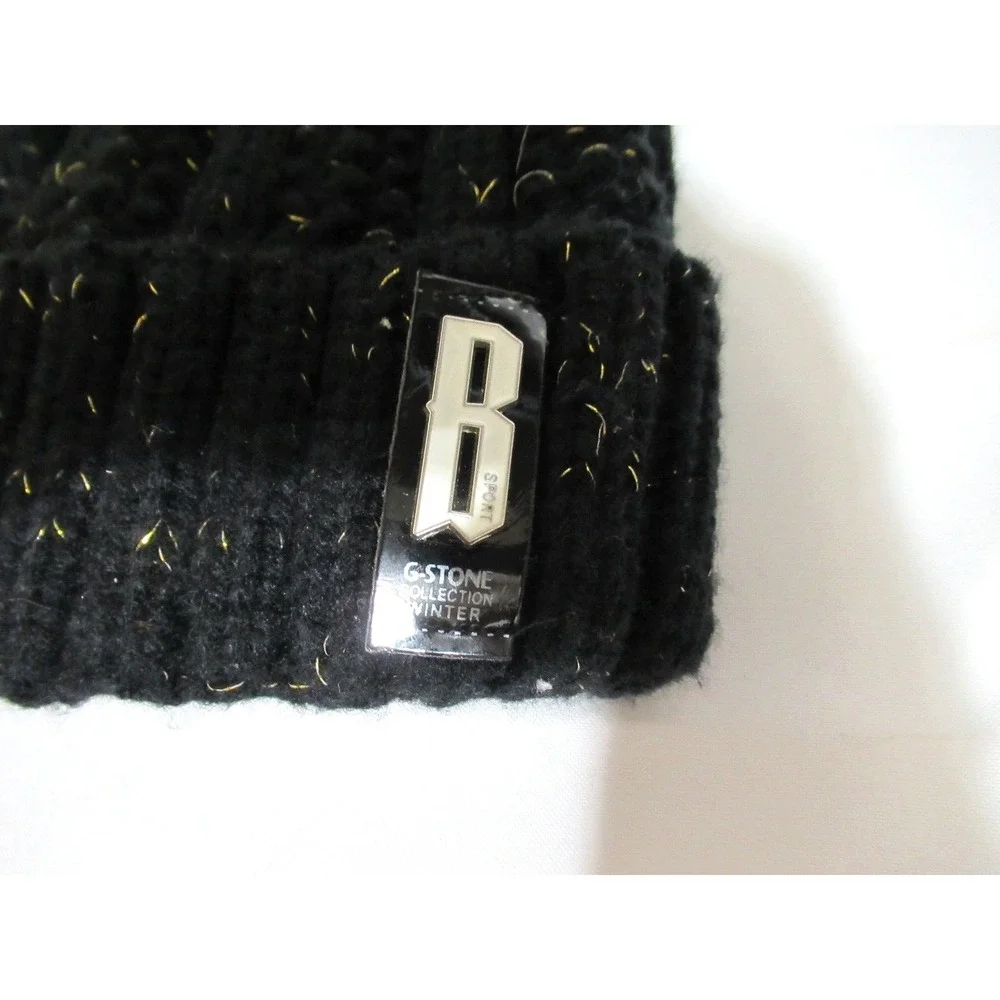 Vintage B Sport G-Stone Collection Winter Black Knit Beanie With Fleece Lining‎